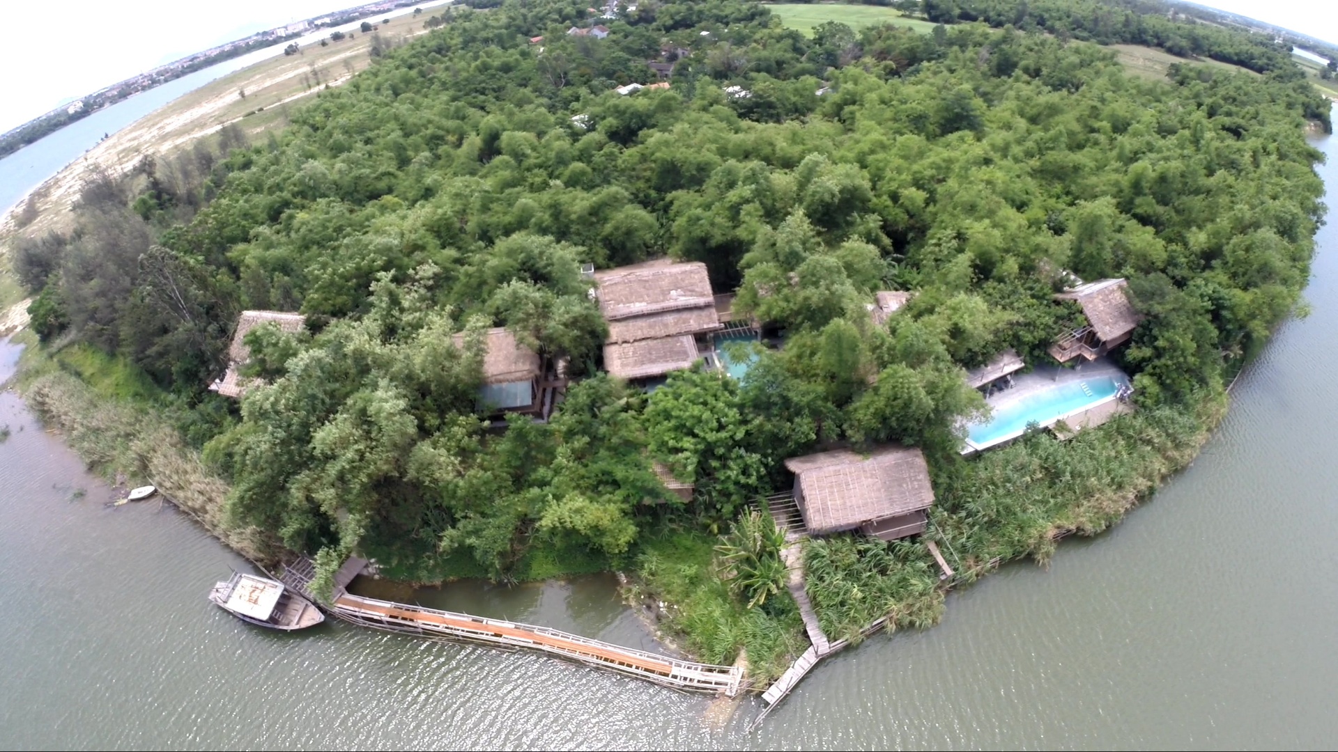 Aerial view of Triêm Tây Village on the Thu Bồn River